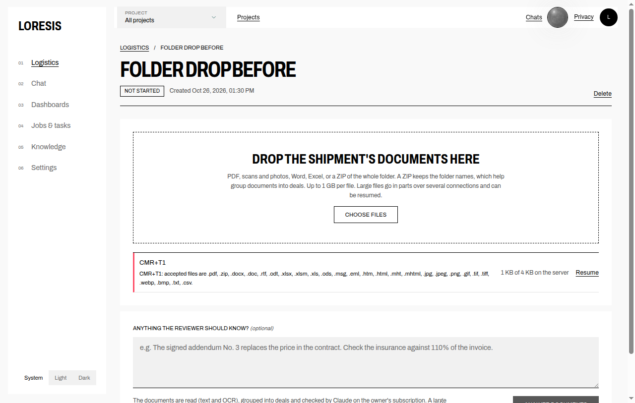 Before: the dropped folder CMR+T1 is refused as a file
